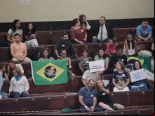 Manifestantes pró-vida na Câmara dos Vereadores dos Rio de Janeiro durante a votação do Projeto de Lei nº 16/2017