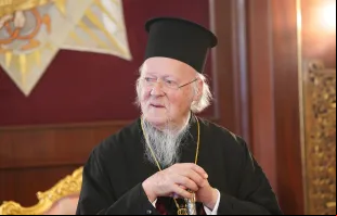 Patriarca ecumênico Bartolomeu de Constantinopla em audiência na sede patriarcal em Istambul, Turquia, com a Associação Alemã da Terra Santa, 12 de março de 2025.