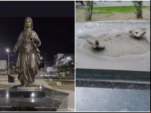 Imagem do Imaculado Coração de Maria antes e depois do furto