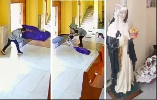 Homem invade igreja e quebra as imagens do Bom Jesus e de santa Edwiges da paróquia Bom Jesus das Oliveiras.