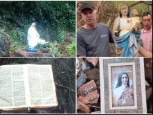 Objetos sacros encontrados em meio aos escombros das enchentes do Rio Grande do Sul