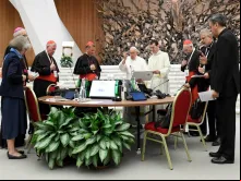 Papa Francisco na última congregação da assembleia geral do Sínodo da Sinodalidade no sábado (28).