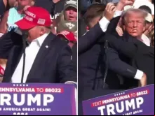 Momento exato em que Donald Trump se salva de ser atingido por um tiro na cabeça