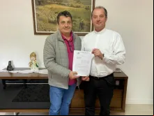 Diretor executivo  da Acamsop, Beto Guzzi  e o  bispo de Palmas - Francisco Beltrão (PR), dom Edgar Xavier Ertl.