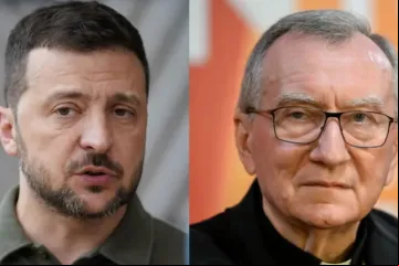 Volodymyr Zelensky e o cardeal Pietro Parolin