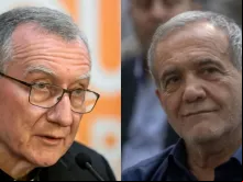 Cardeal Pietro Parolin, secretário de Estado da Santa Sé, e o presidente do Irã, Masoud Pezeshkian.