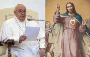 Papa Francisco em audiência geral ontem (23)na praça de São Pedro, no Vaticano. em 23 de outubro de 2024. Uma pintura de altar do Sagrado Coração de Jesus por sco de Rhoden na basílica do Sagrado Coração de Jesus em Roma, Itália.