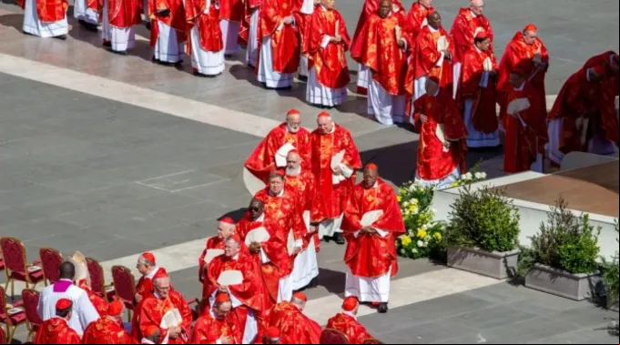 Cardeais em procissão no funeral do papa Francisco na Praça de São Pedro ?? 