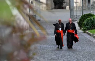 Cardeais a caminho de congregação-geral no Vaticano em 29 de abril de 2025.