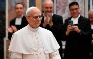 Papa Leão XIV em encontro hoje (15) com os Irmãos das Escolas Cristãs, no Vaticano.