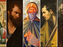 Da esquerda para a direita) Santo Ezequiel, Apóstolo São Judas Tadeu, Santo Isaac de Nínive, Apóstolo São Tomé e Abraão. Crédito: Domínio Público