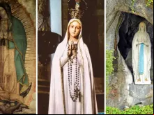 Pintura original de Nossa Senhora de Guadalupe, imagens de Nossa Senhora de Fátima e de Nossa Senhora de Lourdes