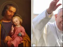 Pintura de São José e imagem de arquivo do Papa Francisco.