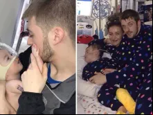 Alfie Evans junto com seus pais Tom Evans e Kate James