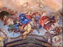 Afresco retratando a assunção da Virgem Maria na Basílica de San Petronio em Bolonha, Itália.