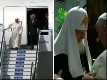 O Papa desce do avião que o levou a Cuba