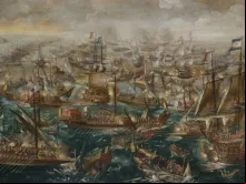 Pintura da batalha de Lepanto. Autor: Andries van Eertvelt.
