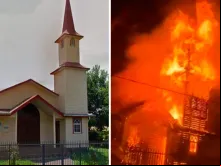 Capela de Santo André incendiada no sul do Chile. Crédito: Diocese de Villarrrica.