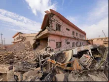 Casa destruída em Qaraqosh, povoado de maioria cristã na Planície de Nínive, no Iraque.