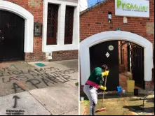 As pichações no centro de ajuda para mulheres grávidas em Teusaquillo, Bogotá