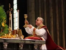 Padre Dominique Aubert, reitor da Catedral de Chartres, França, celebra a missa na forma extraordinária do Rito Romano