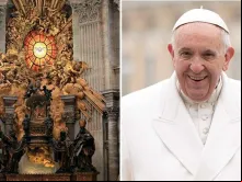 Cátedra de São Pedro (esquerda) e Papa Francisco (direita) 