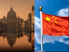 Basílica de São Pedro no Vaticano e bandeira da China