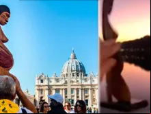A polêmica imagem amazônica na Praça de São Pedro. Crédito: ACI Prensa