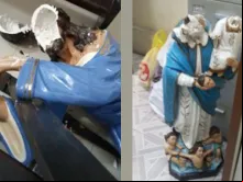 Imagens destruídas na Catedral de São João Batista. Fotos: Arquidiocese de Niterói