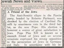 Uma imagem de um artigo do Jewish News and Views de 1939