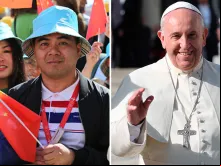Peregrinos chineses e o Papa Francisco.