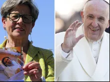Viviane Lambert com uma foto de Vincent - Papa Francisco 