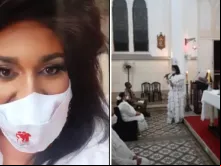 O transformista Édson Júnior caracterizado de Scarleth Sangalo, durante a Missa em Salvador 