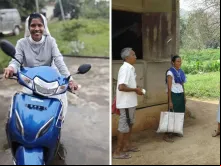 Irmã Shobka Rani Talari em sua nova moto na Índia. Crédito: ACN.