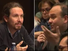 Pablo Iglesias, líder do 'Podemos', e Padre Juan Carlos Guirao Gomáriz.