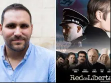 O diretor do filme, Pablo Moreno, e o cartaz de “Rede em Liberdade”.