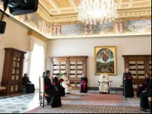 A Biblioteca do Palácio Apostólico durante a Audiência.