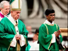 O Papa Francisco durante a Missa inaugural do Sínodo da Amazônia.