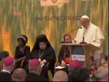 Papa no momento em que pronuncia seu discurso.