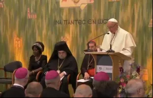 Papa no momento em que pronuncia seu discurso.