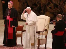 Papa Francisco na audiência geral de hoje na Sala Paulo VI.