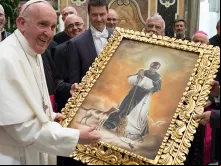 Papa Francisco com quadro de São Martinho de Lima e Bispos do Peru.