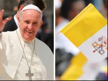 Papa Francisco e a bandeira oficial do Vaticano. Fotos: Daniel Ibáñez