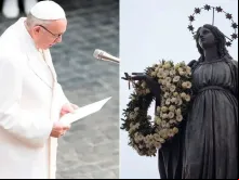 Papa Francisco e a estátua da Imaculada em Roma