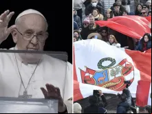 Papa Francisco e fiéis com bandeiras do Peru