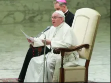 Papa Francisco na Sala Paulo VI na catequese de hoje.