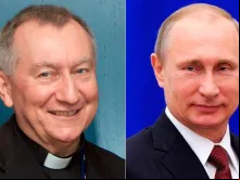 Cardeal Pietro Parolin e Vladimir Putin. Fotos: Wikipédia domínio público