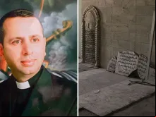 Túmulo de Pe. Ragheed Ganni e seu memorial destruído pelo Estado Islâmico