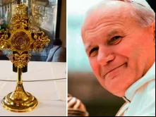 A relíquia de sangue de São João Paulo II. Crédito: Arquidiocese de Spoletto Nursia