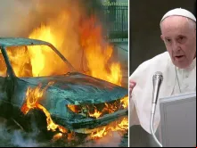 Imagem ilustrativa de veículo queimado Papa Francisco